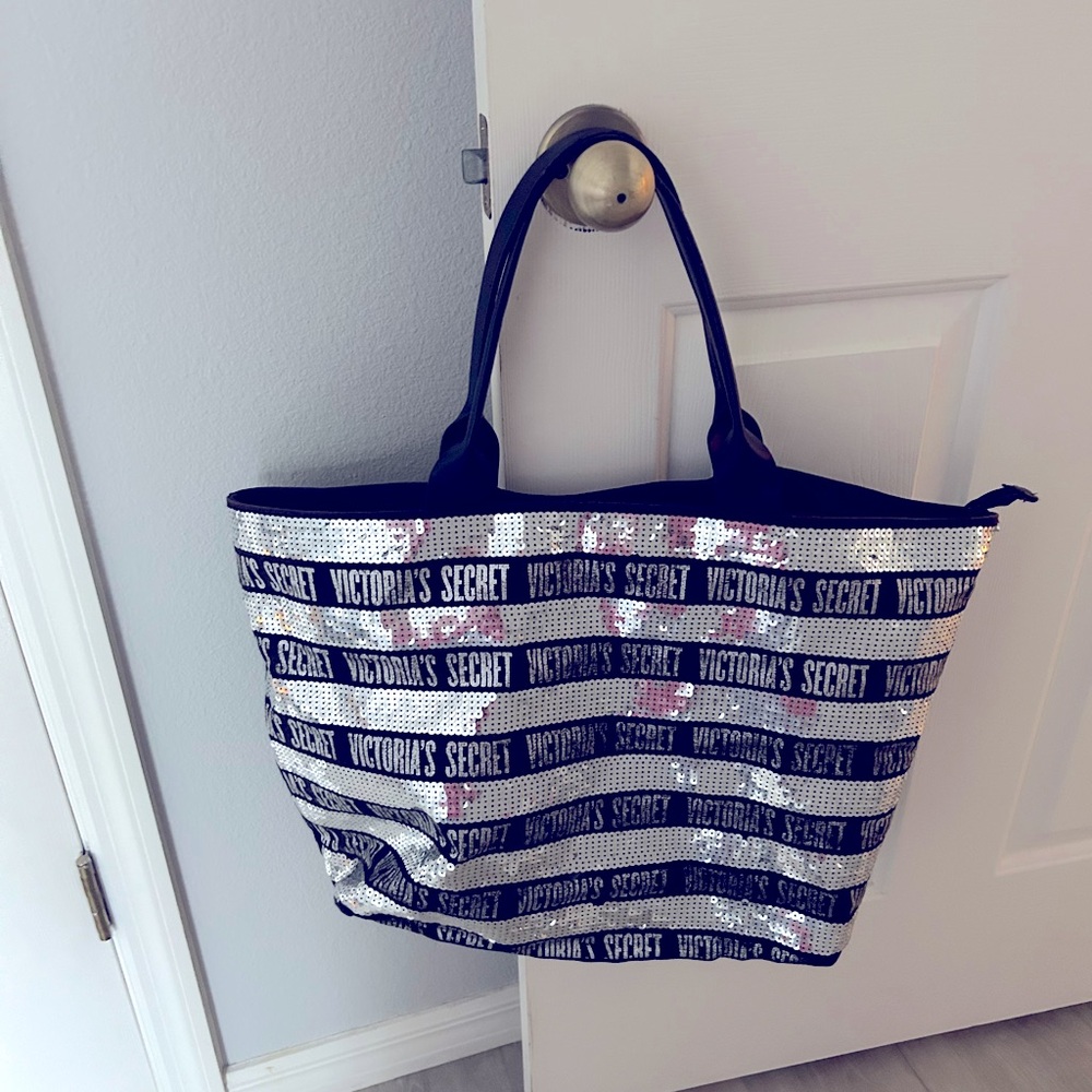 Victoria's Secret Large Silver Black Tote Bag